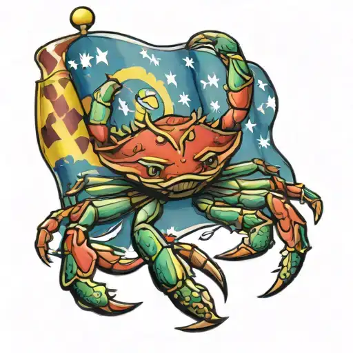 maryland crab holding flag waving tattoo design idea