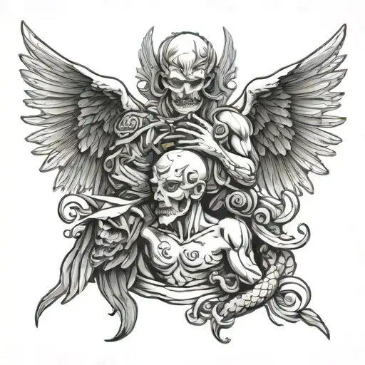 angel cutting down dragons head  tattoo design idea