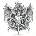 angel cutting down dragons head  tattoo design idea