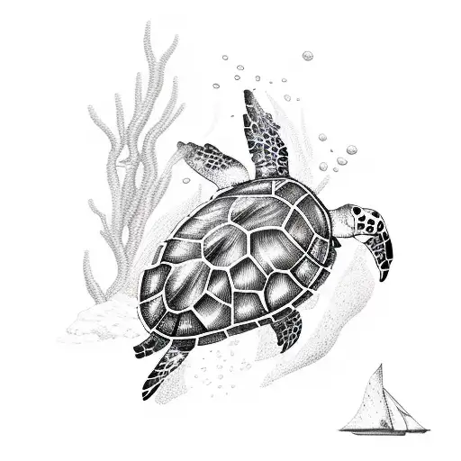 sea turtle, scuba diver tattoo design idea