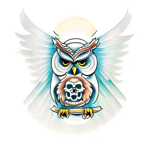 owl with open wings and a skull in the middle tattoo design idea