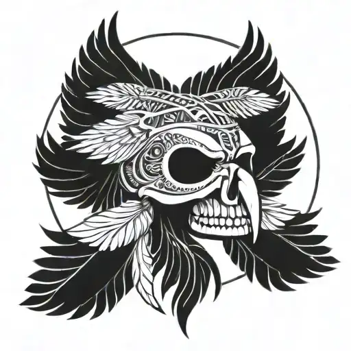 indigenous skull eagle soaring tattoo design idea