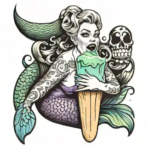 Ursula licking a mermaid popsicle tattoo design idea