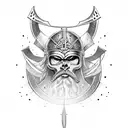A Viking warrior with a skull helmet and a clock as an eye tattoo design idea