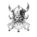 A Viking warrior with a skull helmet and a clock as an eye tattoo design idea