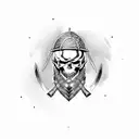 A Viking warrior with a skull helmet and a clock as an eye tattoo design idea