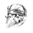 A Viking warrior with a skull helmet and a clock as an eye tattoo design idea