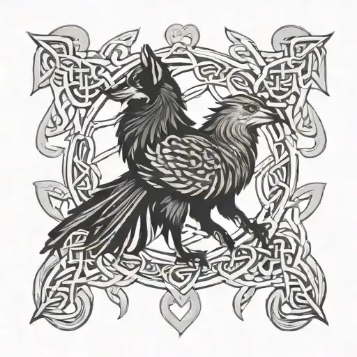 wolf raven Celtic knot intertwined tattoo design idea