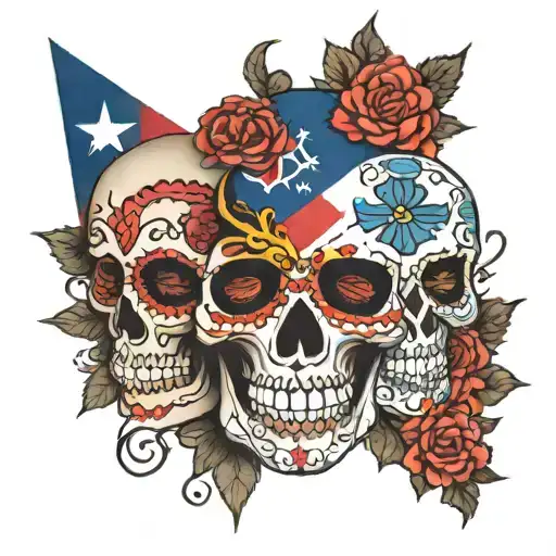 sugar skull with south korean flag intertwined within tattoo design idea