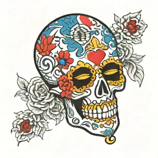 sugar skull with south korean flag symbol tattoo design idea