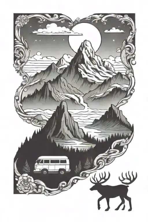 mountains with the Magic Bus from Into the Wild tattoo design idea