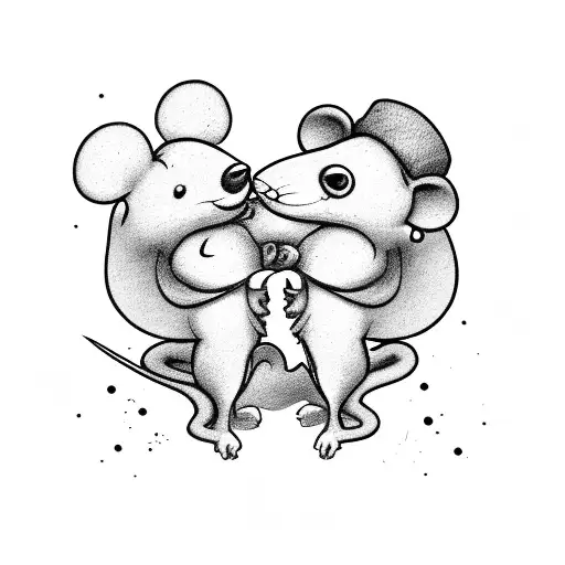 2 tiny mouses with small weapons, they are separated pointing each other for fun, une of them have a cowboy hat  tattoo design idea