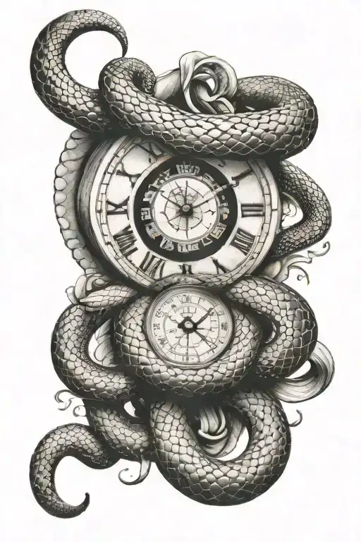 snake wrapped around a time clock with the words "memento mori" tattoo design idea
