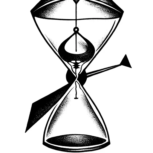 three-part hourglass made of triangles that is fused with a pendulum and an antique clock  tattoo design idea