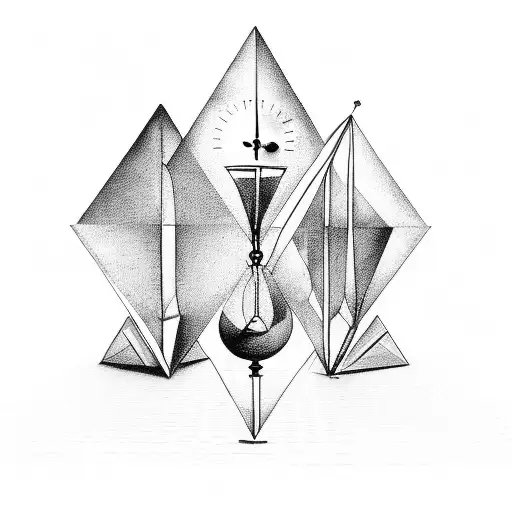 three-part hourglass made of triangles that is fused with a pendulum and an antique clock  tattoo design idea
