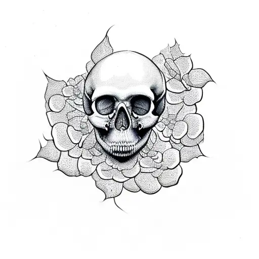 human skull with snake surrounded by flowers tattoo design idea