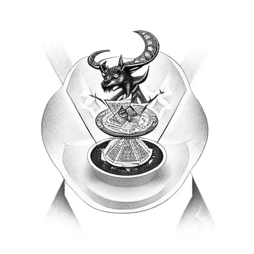 Incorporate a deck of cards with money and diamonds in a devil vs angel theme tattoo design idea