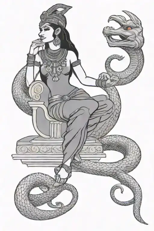 egyptian isis goddess with snake under her  tattoo design idea