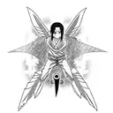 Itachi from Naruto work one-sided black kunai and 3 crows tattoo design idea