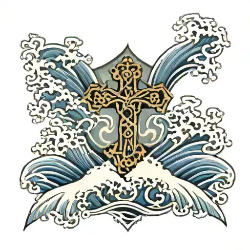 perfect wave in a Templar cross tattoo tattoo design idea