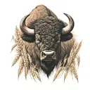 Bison head with wheat behind it with hidden fleur de lis tattoo design idea