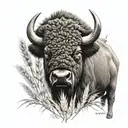 Bison head with wheat behind it with hidden fleur de lis tattoo design idea