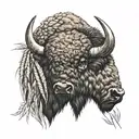 Bison head with wheat behind it with hidden fleur de lis tattoo design idea