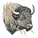 Bison head with wheat behind it tattoo design idea
