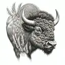 Bison head with wheat behind it tattoo design idea