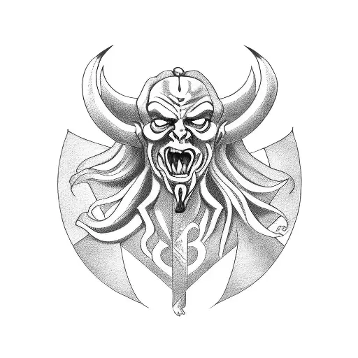 Satan holds a sickle tattoo design idea