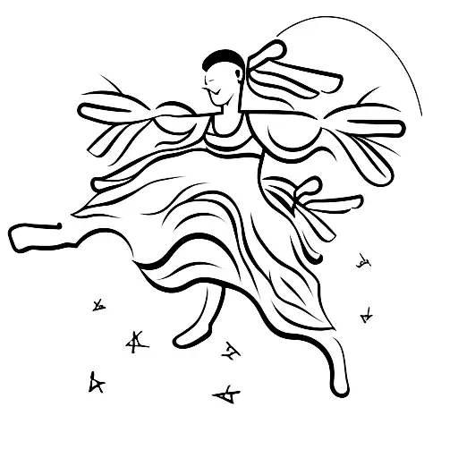 A gymnast performing a gravity-defying move with a cheerleader cheering in the background tattoo design idea