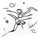 A gymnast performing a gravity-defying move with a cheerleader cheering in the background tattoo design idea