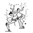 A gymnast performing a gravity-defying move with a cheerleader cheering in the background tattoo design idea
