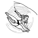 A gymnast performing a gravity-defying move with a cheerleader cheering in the background tattoo design idea