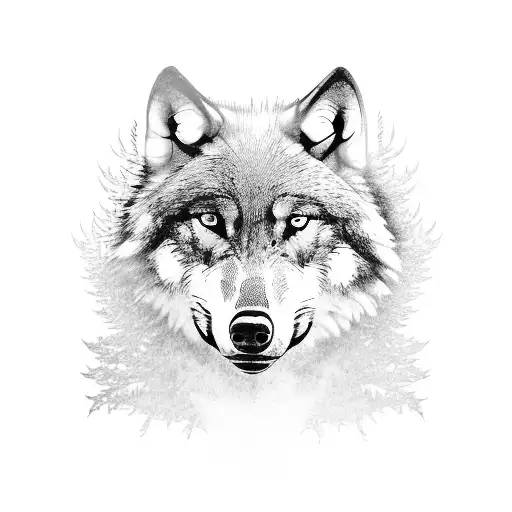 A majestic wolf running through a mystical forest tattoo design idea