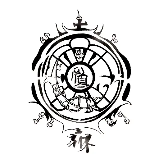 Incorporate Jujutsu Kaisen symbols into a traditional style tattoo representing the balance between life and death tattoo design idea