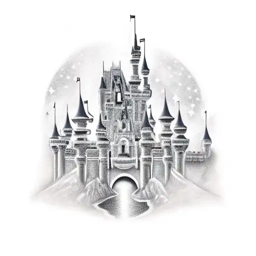 castle with stars tattoo design idea