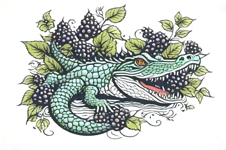Alligator and Blackberries tattoo design idea