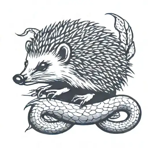 a hedgehog eating a snake  tattoo design idea