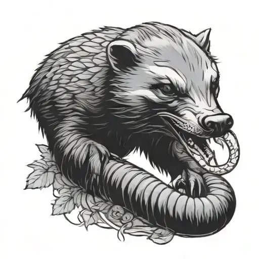 honey badger eating a snake  tattoo design idea