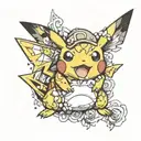 pikachu from pokemon with toad from mario brothers  tattoo design idea