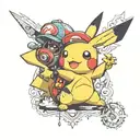 pikachu from pokemon with toad from mario brothers  tattoo design idea