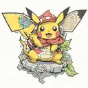 pikachu from pokemon with toad from mario brothers  tattoo design idea