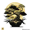 ancient bonsai style tree to symbolize slow growth over time blended with a Japanese phoenix to herald a golden age tattoo design idea