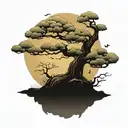 ancient bonsai style tree to symbolize slow growth over time blended with a Japanese phoenix to herald a golden age tattoo design idea