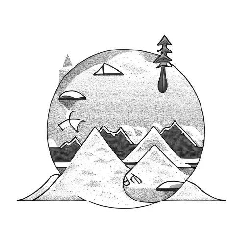 ocean, surfing, waves, beach, forest, trees, mountains, hiking, kayaking, tattoo, arm tattoo, golden hour, 2 mountains,  tattoo design idea