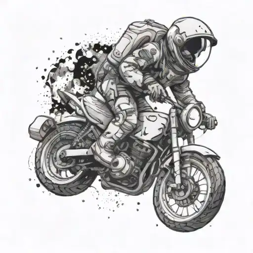 An astronaut riding a motorcycle through a galaxy filled with black holes tattoo design idea