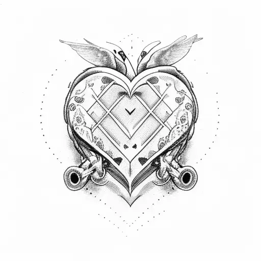 3 birds pulling heart  tattoo design idea