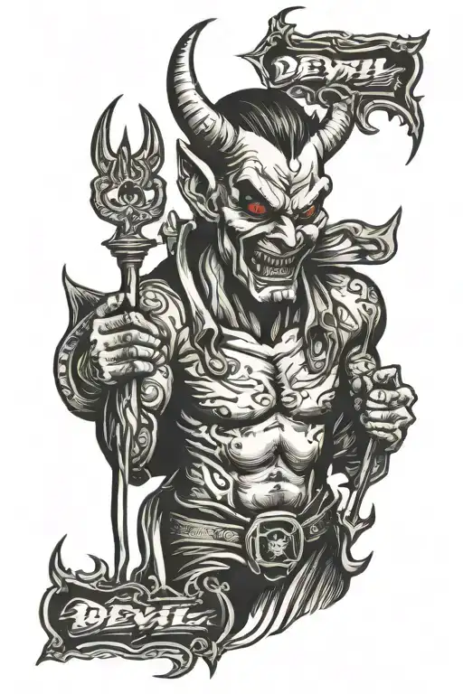devil with pitchfork tattoo design idea