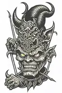devil with pitchfork tattoo design idea